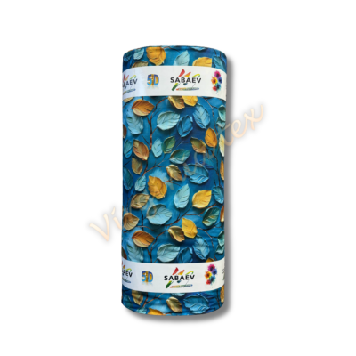 Material Satinat 5D pentru Lenjerii de Pat – Bumbac 100%, 240 cm Latime, 30 ml – Ideal pentru Constructia de Lenjerii de Pat si Decoruri Elegante 01 frunze albastru